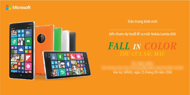 Lumia 830 chính thức ra mắt tại Việt Nam vào ngày 15/9